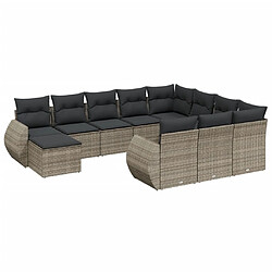 vidaXL Salon de jardin 11 pcs avec coussins gris résine tressée