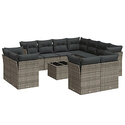 vidaXL Salon de jardin avec coussins 12 pcs gris résine tressée