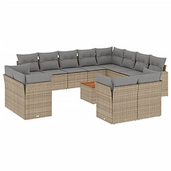 vidaXL Salon de jardin avec coussins 13 pcs beige résine tressée