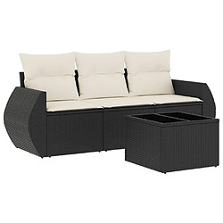 vidaXL Salon de jardin 4 pcs avec coussins noir résine tressée