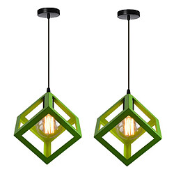 Stoex 2PCS Suspension Lustre en Forme de Cube Suspension Luminaire Moderne Plafonnier Rétro Vintage Vert