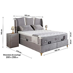 Vivenla Ensemble de lit coffre 180x200 en velours gris avec un matelas à ressorts ensachés 7 zones de confort de la collection RIXOS pas cher