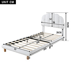 Acheter RAVAS Lit simple 90x200cm, lit rembourré, sommier à lattes en bois, non-tissé circulaire, blanc