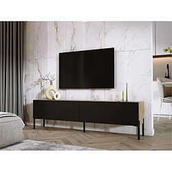 3XELIVING Meuble TV en couleur Chêne wotan / Noir mat avec pieds droits en noir, D: l : 170 cm, H : 52 cm, P : 32 cm