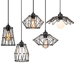 Stoex 5 en 1 Lustre Suspension Luminaire Industrielle E27 Noir DIY, Abat jours Cage fo 5 en 1 Lustre Suspension Luminaire Industrielle E27 Noir DIY, Abat jours Cage forme Changeable Multifonctionnel , Corde ajustable pour Restaurant Salle à Manger Salon Chambre Cuisine Bar