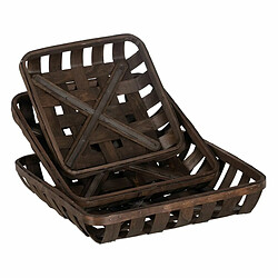 BigBuy Home Set de basket Marron Bois 52 x 52 x 11,5 cm (3 Unités) 