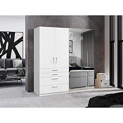 Vente-Unique Armoire 4 portes et 4 tiroirs - Avec miroir - L200 cm - Blanc - NIDAWO 