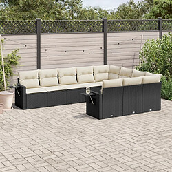 vidaXL Salon de jardin 10 pcs avec coussins noir résine tressée 