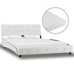 vidaXL Lit avec matelas Blanc Similicuir 120x200 cm