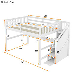 ComfortXL Lit mezzanine enfant 140x200 avec tiroirs de rangement et bureau sous le lit, blanc pas cher