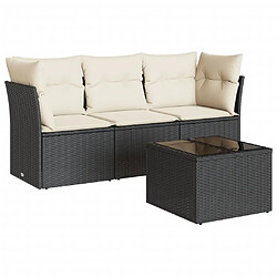 vidaXL Salon de jardin 4 pcs avec coussins noir résine tressée