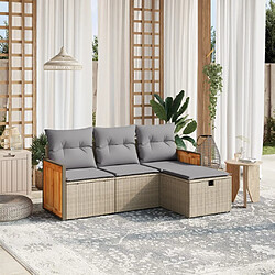 vidaXL Salon de jardin avec coussins 4pcs mélange beige résine tressée 