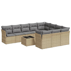 Maison Chic Salon de jardin 11 pcs avec coussins | Ensemble de Table et chaises | Mobilier d'Extérieur beige résine tressée -GKD11145