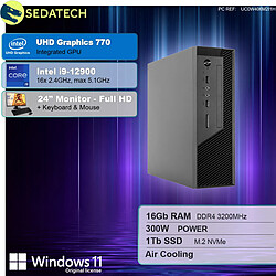 Sedatech Pack Mini-PC Pro • Intel i9-12900 • 16 Go RAM • 1To SSD M.2 • DVD-RW • Windows 11 • Moniteur 24"