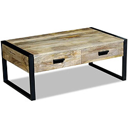 vidaXL Table basse avec 2 tiroirs Bois de manguier massif 100x60x40 cm