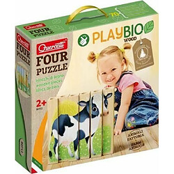 Quercetti-la Vache, Le Cheval, Le Mouton et la Poule Quercetti-80712 Four Puzzle Play Bio-Animaux de la Ferme, 80712, Multicolor