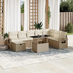 vidaXL Salon de jardin avec coussins 9 pcs beige résine tressée 