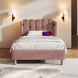 Acheter Sweiko Lit adulte 90x200 cm Lit rembourré lit simple avec fonction de chargement USB Type C cadre de lit rose