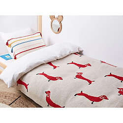 Beliani Plaid enfant avec motif chiens en coton beige et rouge 130 x 170 cm REERH