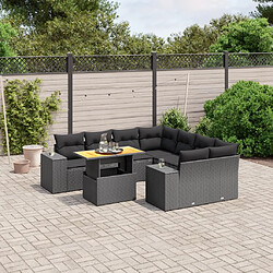 Maison Chic Ensemble Tables et chaises d'extérieur 9 pcs avec coussins,Salon de jardin noir résine tressée -GKD245963