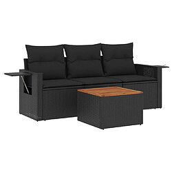 vidaXL Salon de jardin 4 pcs avec coussins noir résine tressée