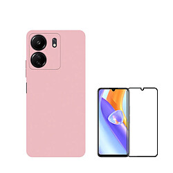 Kit de film en verre trempé de la couverture de 5D + couvercle de silicone liquide Phonecare pour Xiaomi Redmi 13C - rose 