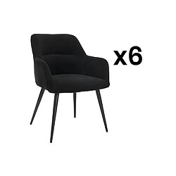 Vente-Unique Lot de 6 chaises avec accoudoirs en tissu et métal - Noir - HEKA