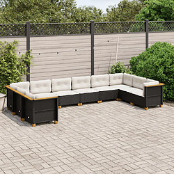 vidaXL Salon de jardin 10 pcs avec coussins noir résine tressée 