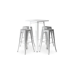 ICONIK INTERIOR Pack Tabouret de Table Blanc et Pack de 4 Tabourets de Bar - Design Industriel - Métal - Nouvelle Edition - Bistrot Stylix Rose pâle