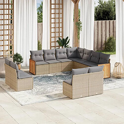 vidaXL Salon de jardin 11 pcs avec coussins beige résine tressée 