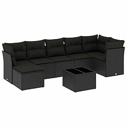 vidaXL Salon de jardin 8 pcs avec coussins noir résine tressée