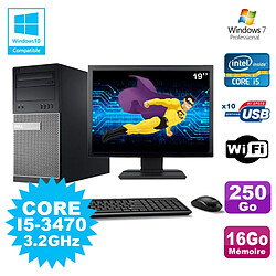 Lot PC Tour Dell 790 Intel I5-3470 3.2Ghz 16Go 250Go DVD WIFI Win 7 + Ecran 19" - Occasion