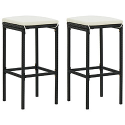 vidaXL Tabourets de bar avec coussins lot de 2 noir résine tressée 