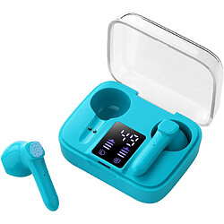 Chrono Casque Bluetooth, casque sans fil avec son stéréo, casque Bluetooth 5.0, écouteurs intra-auriculaires sans fil avec microphone et mini étui de chargement portable(Bleu) 