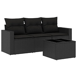 vidaXL Salon de jardin 4 pcs avec coussins noir résine tressée