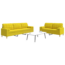 vidaXL Ensemble de canapés 2 pcs coussins décoratifs jaune clair tissu 