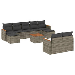 Maison Chic Salon de jardin avec coussins 10 pcs, Ensemble Tables et chaises de jardin, gris résine tressée -GKD424582