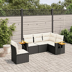 vidaXL Salon de jardin 5 pcs avec coussins noir résine tressée 