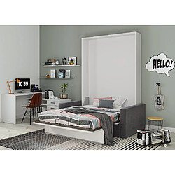 Acheter Inside 75 Armoire lit escamotable DJUKE SOFA blanc bandeau blanc mat canapé gris 140*200 cm