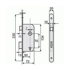 Serrure à larder pêne dormant et demi-tour axe 50 mm main droite - Têtière bouts ronds - D15 - ASSA ABLOY VACHETTE