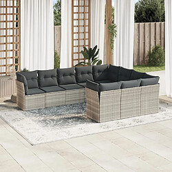 vidaXL Salon de jardin avec coussins 10 pcs gris clair résine tressée