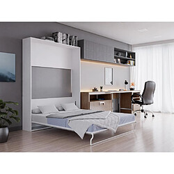 Vente-Unique Lit escamotable 160 x 200 cm - Ouverture verticale manuelle - Blanc et gris - MALINA II