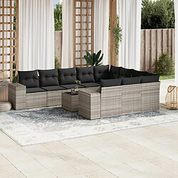 vidaXL Salon de jardin 11 pcs avec coussins gris clair résine tressée