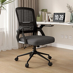 Chaise de bureau ergonomique avec accoudoirs rabattables à 90° et support lombaire - Chaise d'ordinateur Rattantree réglable en hauteur - Chaise de bureau pivotante réglable à bascule 90-105° - Noir 