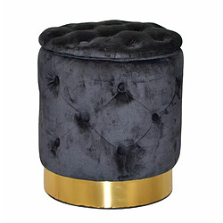 Decoshop26 Tabouret pouf repose-pieds avec base bordé doré avec espace de rangement en tissu noir TABO05017