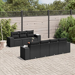 vidaXL Salon de jardin 8 pcs avec coussins noir résine tressée