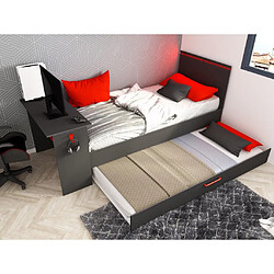 Acheter Vente-Unique Lit gigogne gamer 2 x 90 x 200 cm - Avec bureau - LEDs - Anthracite et rouge - VOUANI