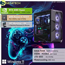 Sedatech Pack PC Gamer Pro • AMD Ryzen 9 7950X • RTX4080 Super • 64Go DDR5 • 2To SSD M.2 • Windows 11 • Moniteur 28"