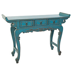 Pegane Meuble console, table console en bois avec 3 tiroirs coloris bleu - Longueur 132 x Profondeur 37 x Hauteur 78 cm pas cher