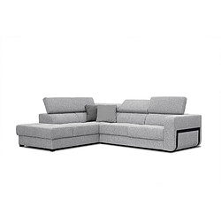 Courtois Laville Canapé d'angle gauche Bergo 5 places en tissu gris clair avec coussins déco 